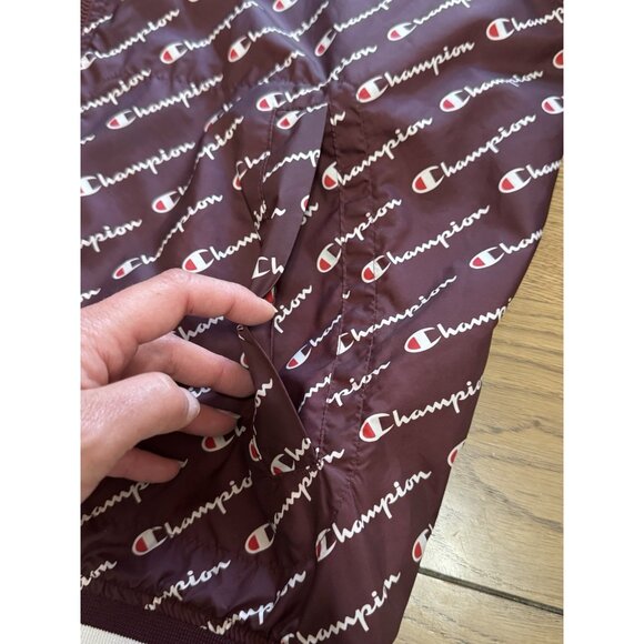 Champion Life All‎ Over Print Maroon Satin Baseball Jacket Mens Sz Medium Preppy - Picture 11 of 16